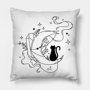 Cat and Moon with Crystals Pillow