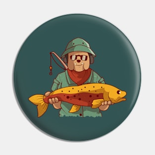 Fishing Dog got a huge fish, Vintage Retro Style Pin