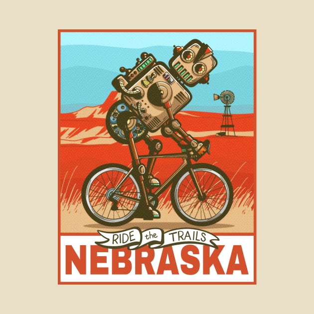 Retro Robot Cycling Nebraska by Chris Nixt