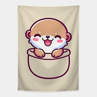 Cute Otter In Pocket Kawaii Peeking Animal Lover Tapestry