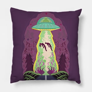 Man and Woman being abducted by alien spacecraft Pillow