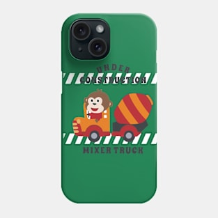 Vector illustration of contruction vehicle with cute litle animal driver. Phone Case