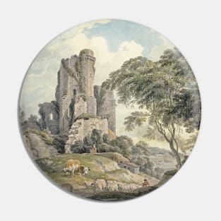 Old Castle Ruins Watercolor Painting Pin