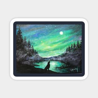 Aurora Borealis, Northern Moon and Arctic Wolf Magnet