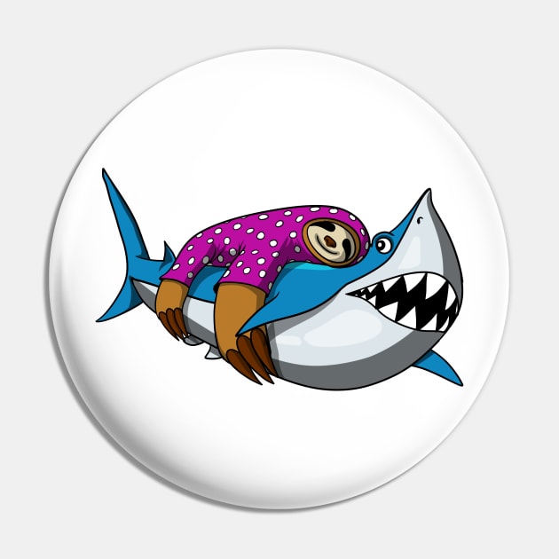 Lazy Sloth Riding Shark Pin by underheaven