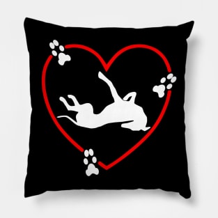 Roaching White Greyhound Red Love Heart Paw Prints Pillow