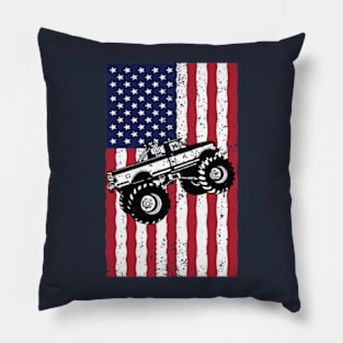 American Flag Monster Truck Pillow