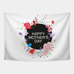 Happy Mother's day greeting card with circle frame decorative hand drawn abstract flowers Tapestry