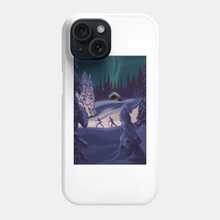 Nordic Northern Lights night ski Phone Case