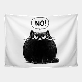 Black Cute Cat Says No Tapestry