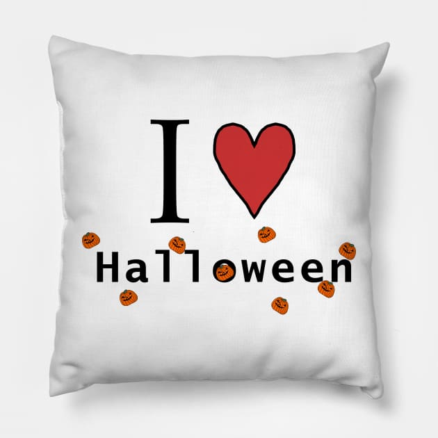 I Love Halloween and Creepy Horror Pumpkins Pillow by ellenhenryart
