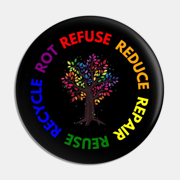 Refuse Reduce Repair Reuse Recycle Rot - Rainbow Tree Pin by e s p y