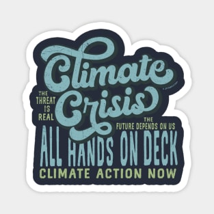 Climate Crisis All Hands on Deck - Retro Blue Magnet