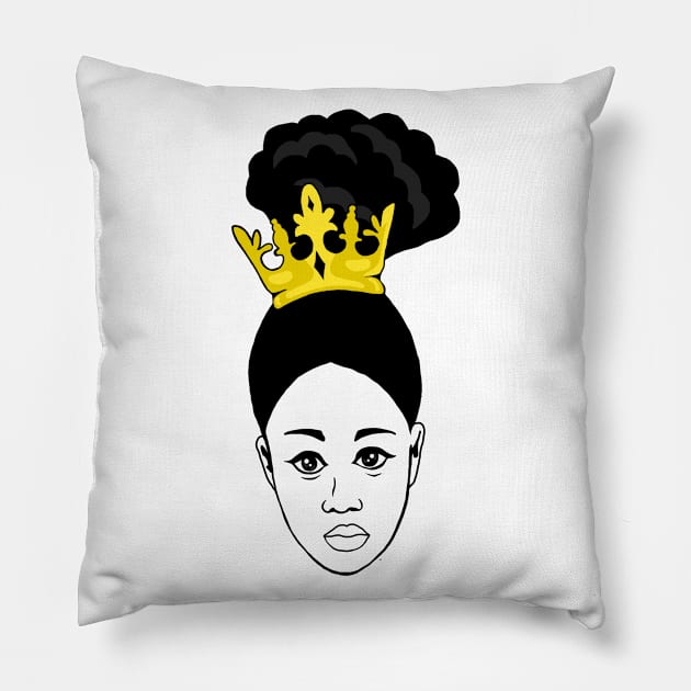 Brown Skin Girl Afro Melanin Queen Pillow by Merchweaver