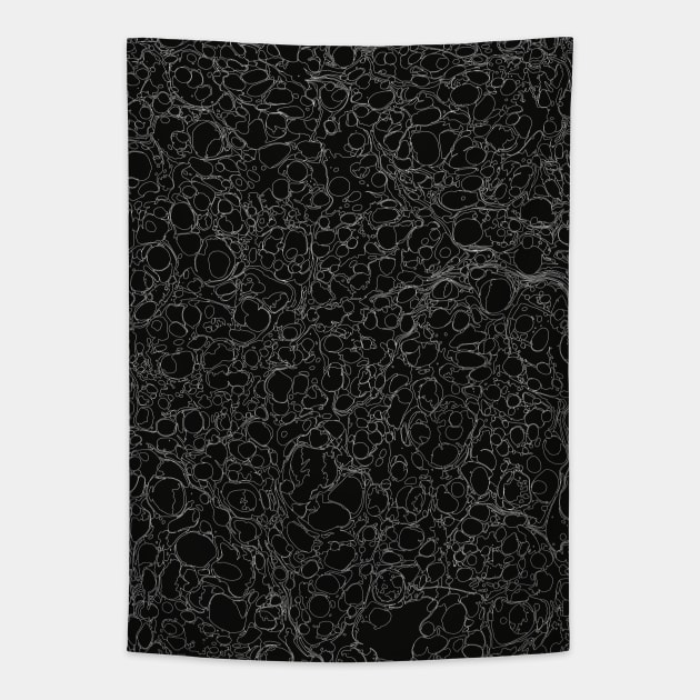 Black and White Ink Pen Lines Soap Bubbles Pattern Tapestry by fivemmPaper