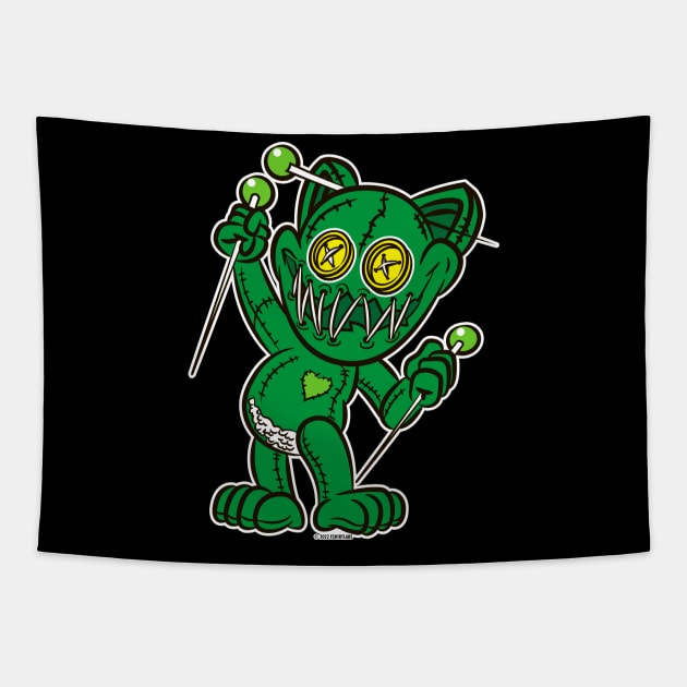 VooDoo Kitty Cat Doll Green Colors Tapestry by eShirtLabs