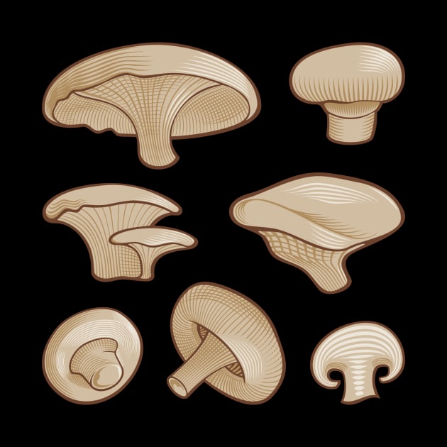 Woodcut Mushrooms by sifis