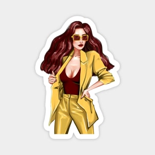 Woman in yellow jacket Magnet