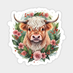 Head of baby cow surrounded by flowers Magnet