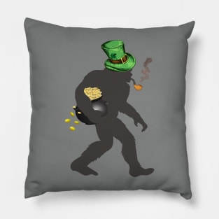 St. Patrick's Day Lucky Bigfoot Carrying Pot of Gold Pillow