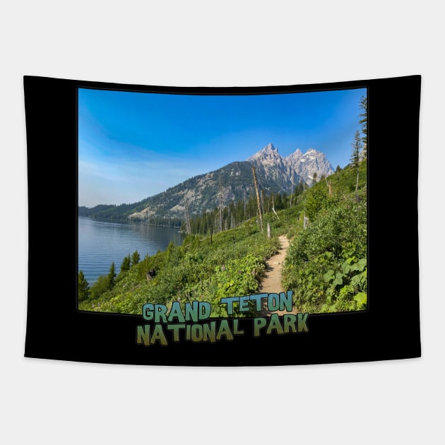 Wyoming State Outline (Grand Teton National Park - Lake Jenny Trail) Tapestry by gorff