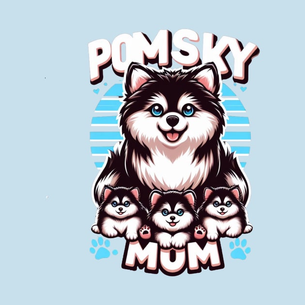 Pomsky Mom and Puppies "POMSKY MOM" Design by Battlefoxx Living Earth
