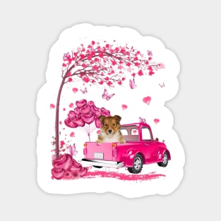 Valentine's Day Love Pickup Truck Shetland Sheepdog Magnet