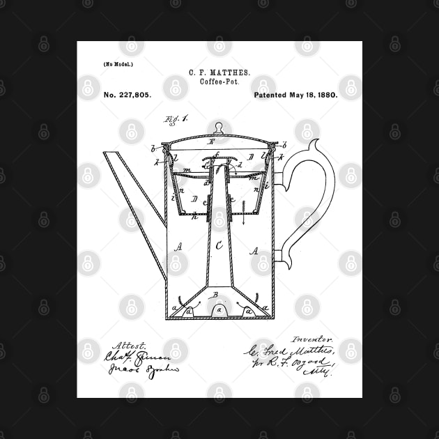 Coffee Percolator Patent - Coffee Lover Kitchen Decor Art - White by patentpress