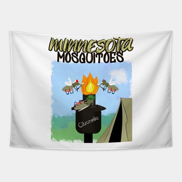 Minnesota Mosquitoes Cartoon - Camping by Tiki Torch Tapestry by ButterflyInTheAttic