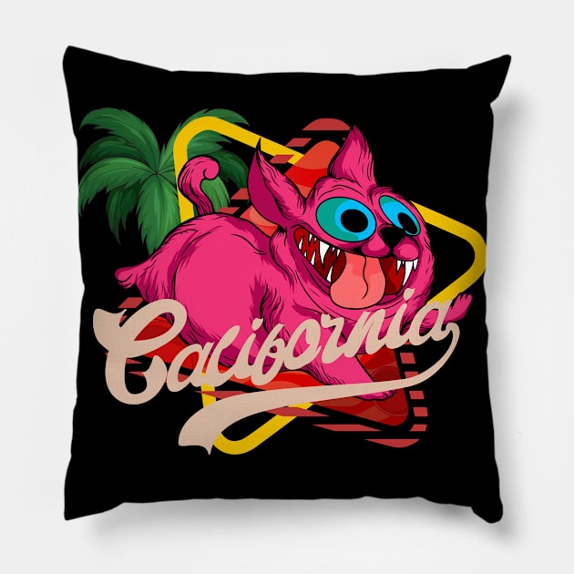 Califonian Dogs crazy cartoon badge emblem Pillow by SpaceWiz95