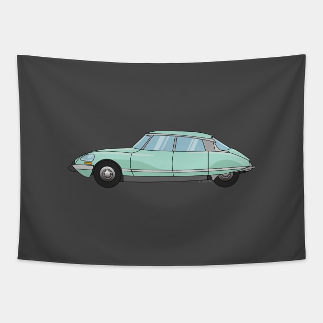 Citroen DS Green Illustration Tapestry by Burro Wheel