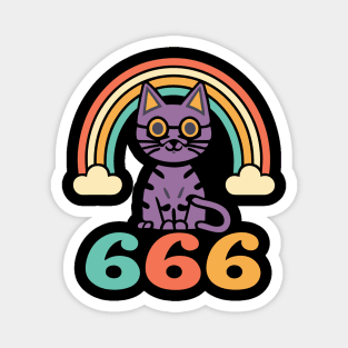 "Funny 666 Cute Cat Vintage Rainbow Art - Playful Retro Charm Magnet