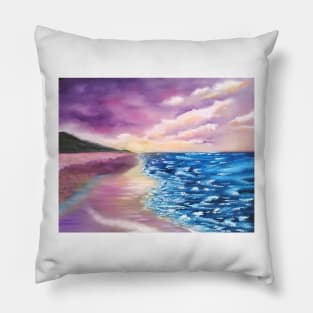 Beach Scene, Clouds, Sky, Sea, Ocean, Lavender beach, pink sky, Pillow