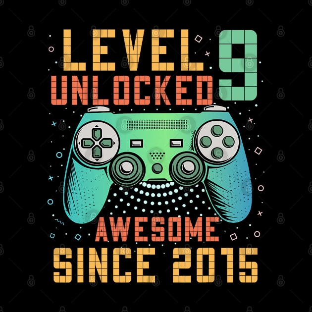 Level 9 Unlocked 9th Birthday 9 Year Old Gifts Gamer Bday by Mitsue Kersting