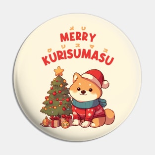 Meri Kurisumasu Japanese Shiba Christmas Pin