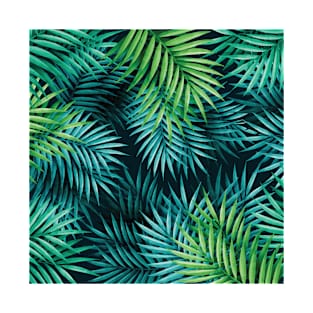 Tropical Green And Blue Botanical Palm Leaves T-Shirt