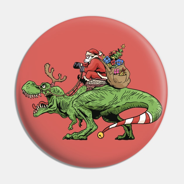 Santa Claus Riding a T-Rex Pin by SLAG_Creative