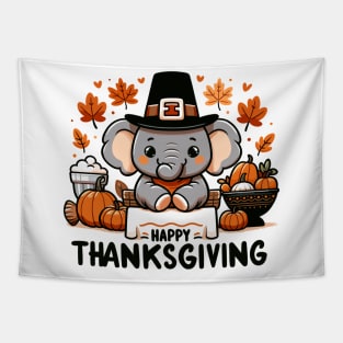 "Thanksgiving Joy" - Cute Elephant Celebrating Thanksgiving Design Tapestry