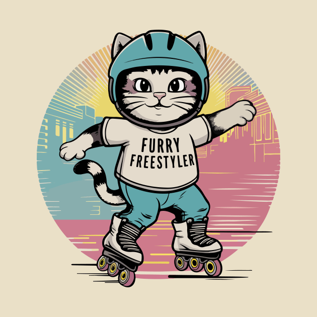 Cute Cat Rollerblading Summer Gift by GrafiqueDynasty