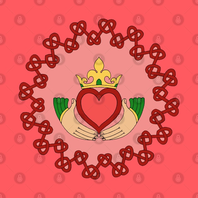 Claddagh and Red Knotwork on Pink by AzureLionProductions