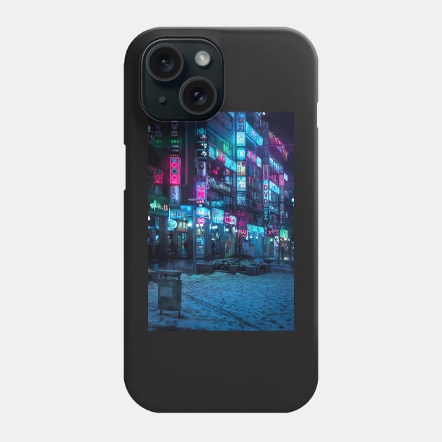 Seoul in the Snow Cyberpunk Neon City Synthwave cyberpunk aesthetic. Phone Case by TokyoLuv