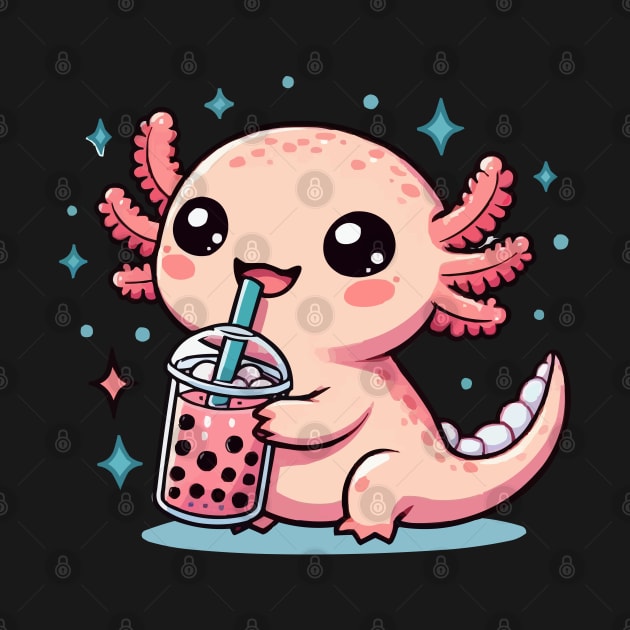 kawaii baby axolotl drink boba by fikriamrullah