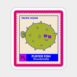 Kawaii Cute Smiley Pufferfish, Ocean Stamp Collection, Pufferfish Lover Magnet