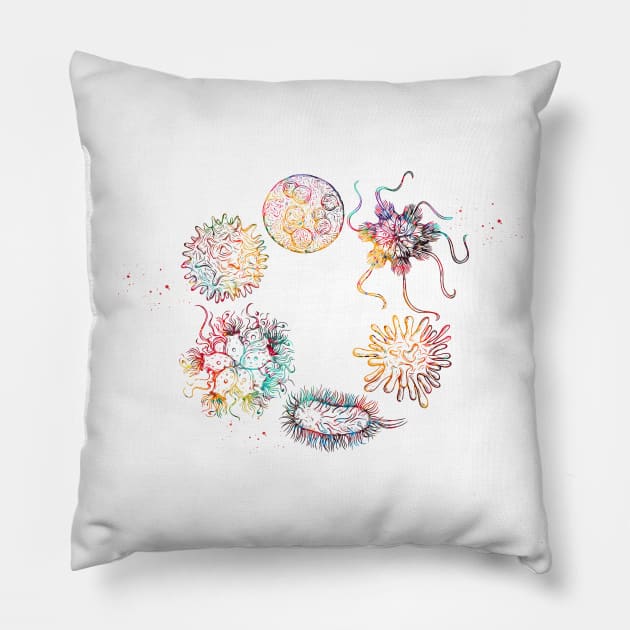 Human viruses and microbes Pillow by erzebeth