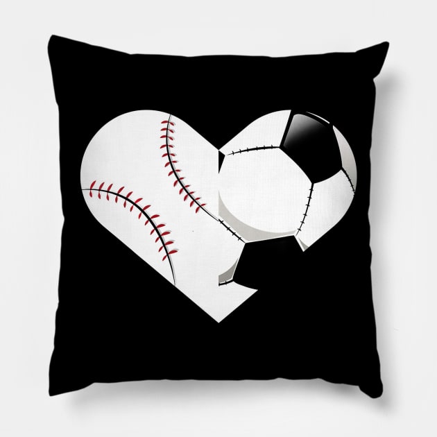 Soccer Baseball Heart Shirt, Sports Tee, Baseball, Soccer Pillow by Chicu