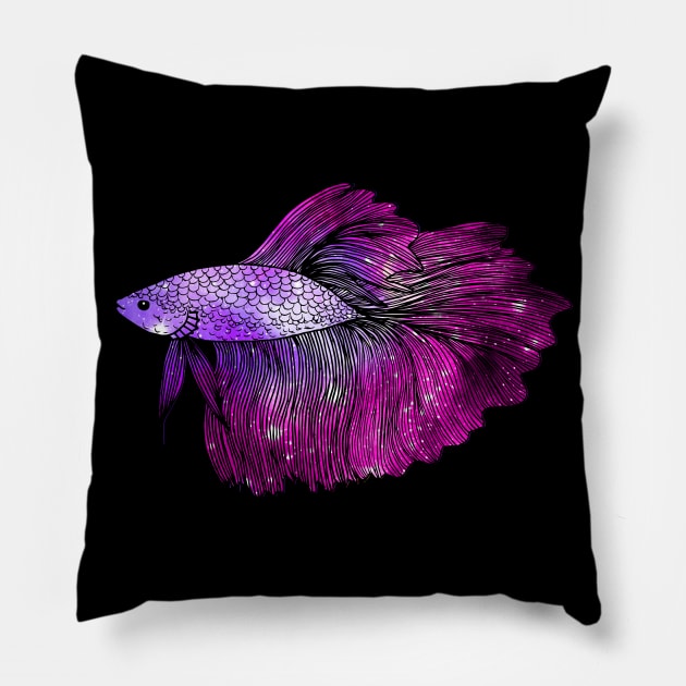 Pink Betta Fish Galaxy Pillow by julieerindesigns