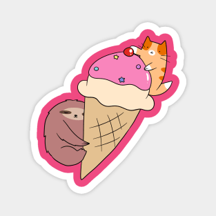 Cat and Sloth Icecream Cone Magnet