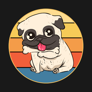 Funny Kawaii Cute Pug Dog Retro Sunset T-Shirt