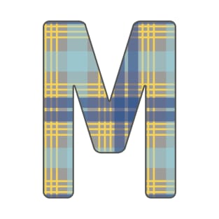 Monogram Letter M, Blue, Yellow and Grey Scottish Tartan Style Typography Design T-Shirt