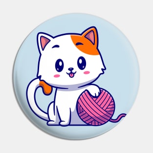 Cute Cat Playing Yarn Ball Cartoon Pin